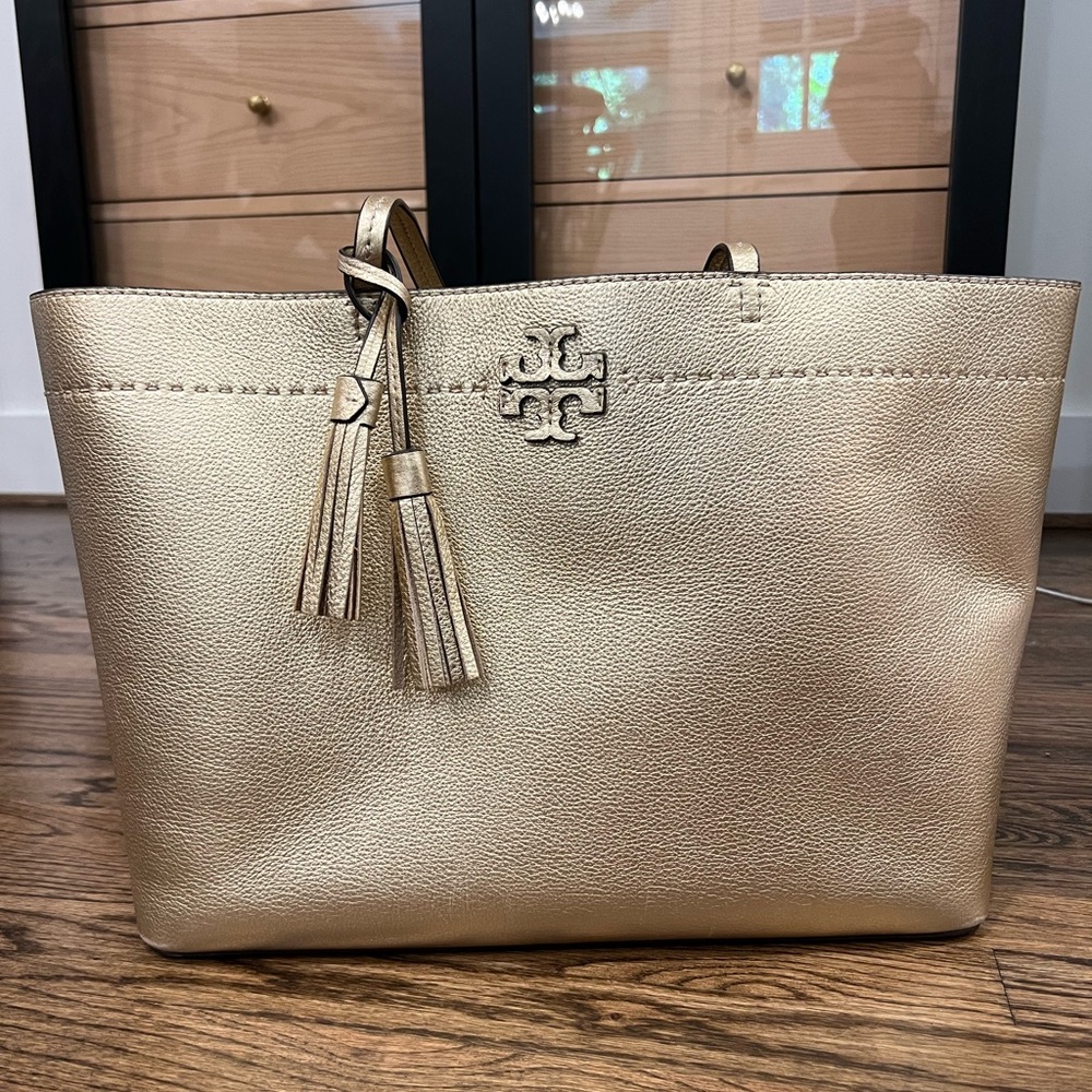 Tory Burch Gold Metallic McGraw Tote